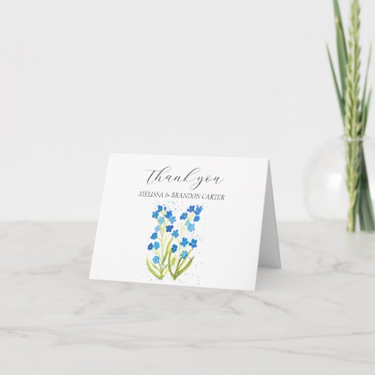 Vergeet me niet Blue Floral Wedding Dank u Bedankkaart (Voorkant)