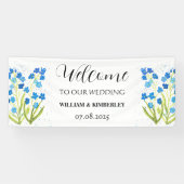 Vergeet me niet Blue Flowers Rustieke Elegante bru Spandoek (Horizontaal)