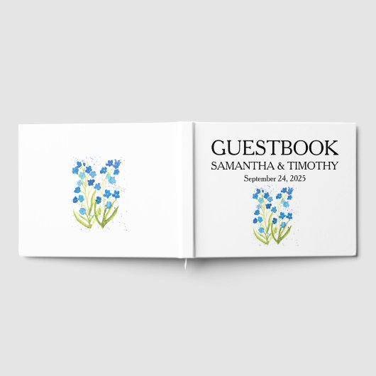 Vergeet me niet Blue Waterverf Floral Wedding Gastenboek (Volledig)
