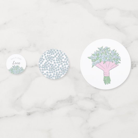 Vergeet-me-niet boeket bruiloft confetti (Achterkanten)