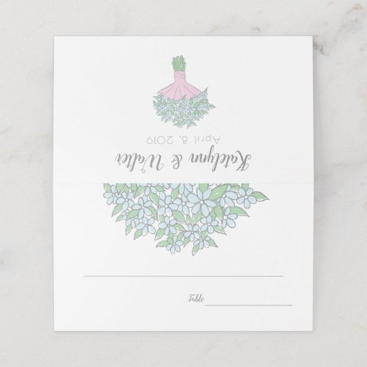 Vergeet-me-niet boeket lente bruiloft plaatskaartje (Buitenkant ongevouwen)
