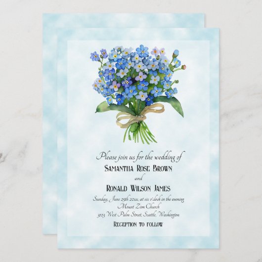 Vergeet me niet boeket op blauwe achtergrond bruil kaart (Voorkant / Achterkant)