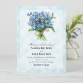 Vergeet me niet boeket op blauwe achtergrond bruil kaart (Staand voorkant)