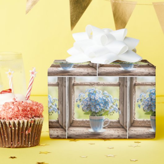 Vergeet-me-niet bos in koffiekopje cadeaupapier (Verjaardagsfeest)