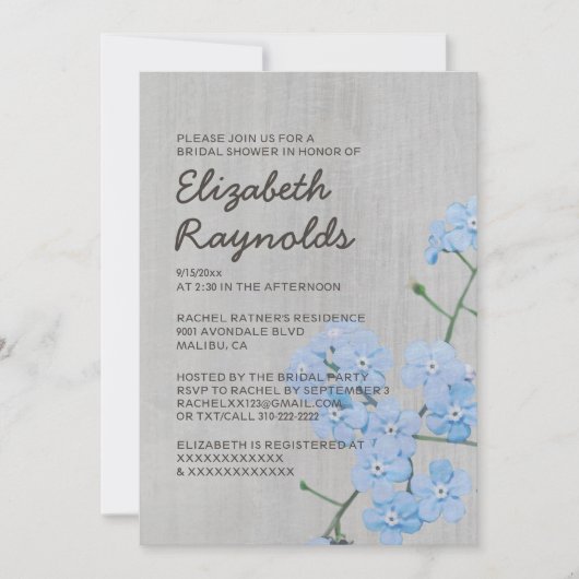-vergeet-me-niet Bridal Shower Invitaties Kaart (Voorkant)