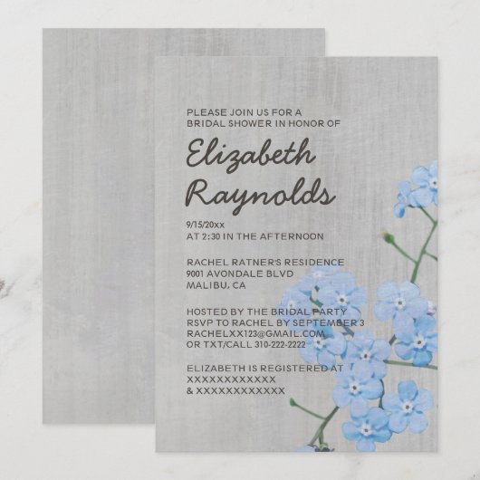 -vergeet-me-niet Bridal Shower Invitaties Kaart (Voorkant / Achterkant)