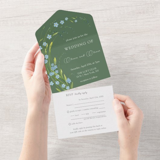 Vergeet-me-niet bruiloft alles in één uitnodiging (Afscheurbaar)