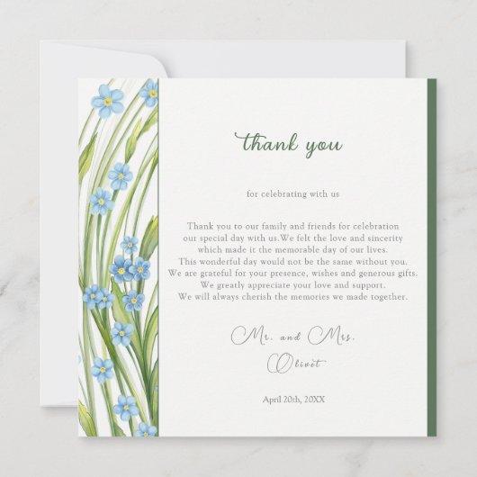 Vergeet-me-niet bruiloft bedankje kaart (Achterkant)