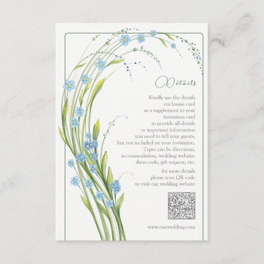 Vergeet-me-niet bruiloft details informatiekaartje (Voorkant)