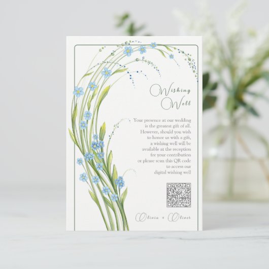Vergeet-me-niet bruiloft die goed wenst QR-code Informatiekaartje (Staand voorkant)