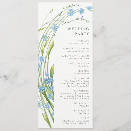 Vergeet-me-niet bruiloft programmakaart (Achterkant)