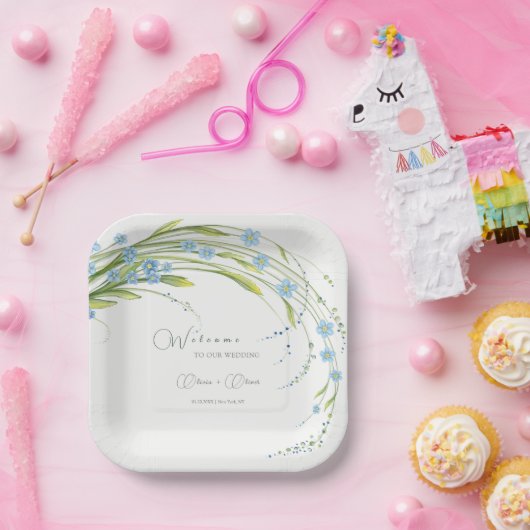 Vergeet-me-niet bruiloft welkom papieren bordje (Feest)