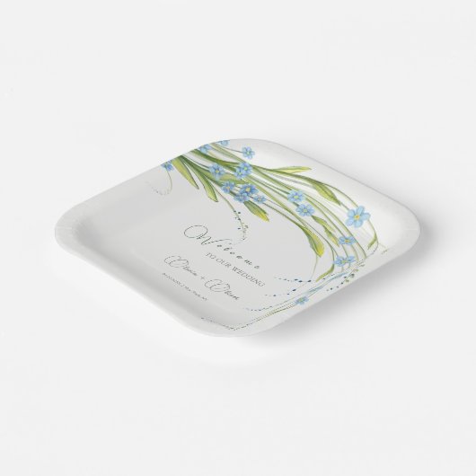 Vergeet-me-niet bruiloft welkom papieren bordje (Gebogen)