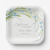 Vergeet-me-niet bruiloft welkom papieren bordje (Voorkant)