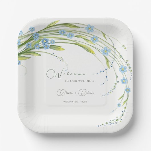 Vergeet-me-niet bruiloft welkom papieren bordje (Voorkant)