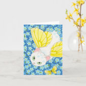 Vergeet-me-niet Cat Fairy Notecard Moussart Kaart (Gele Bloem)