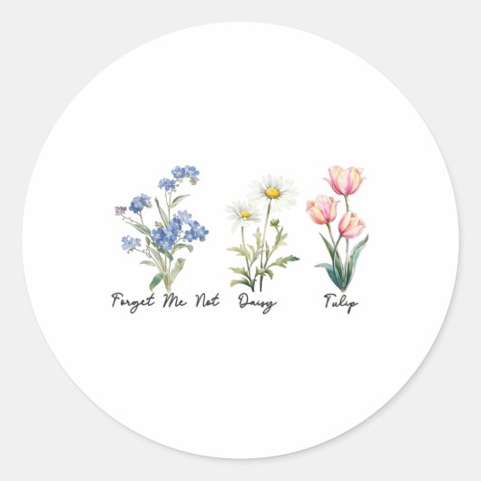 Vergeet me niet Daisy Tulip T-shirt Ronde Sticker (Voorkant)