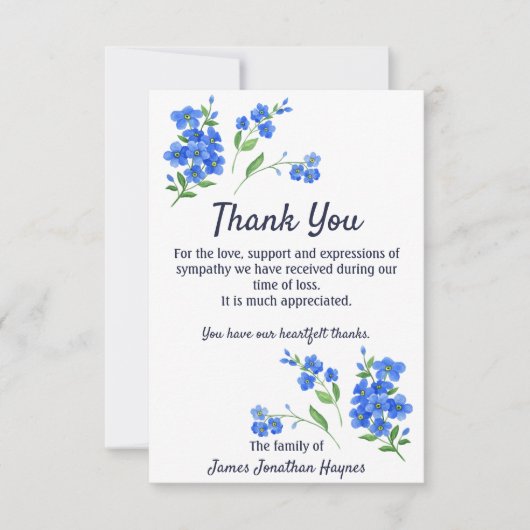 Vergeet me niet dank je begrafenismedeleven bedankkaart (Voorkant)