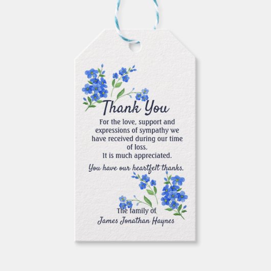 Vergeet me niet Dankuwel Memorial Cadeaulabel (Voorkant)