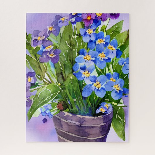 Vergeet me niet dat Blauwe Floral Waterverf Legpuzzel (Verticaal)