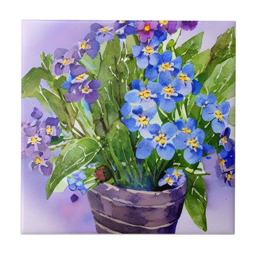 Vergeet me niet dat Blauwe Floral Waterverf Tegeltje (Voorkant)