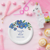 Vergeet me niet dat Blue Floral Waterverf Wedding  Papieren Bordje (Feest)