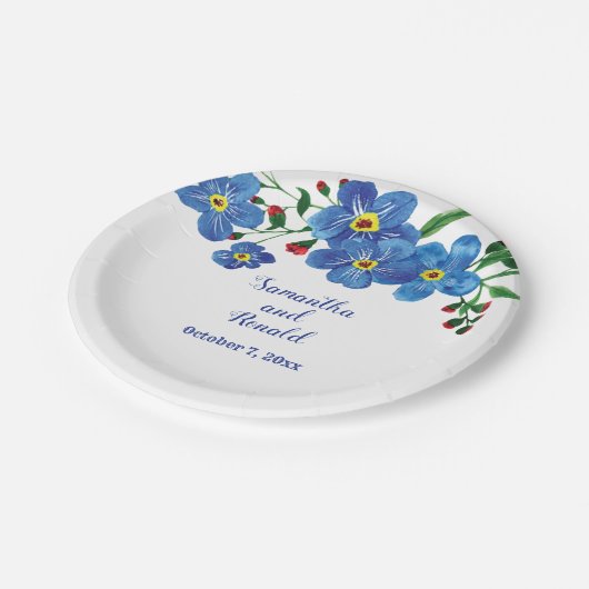 Vergeet me niet dat Blue Floral Waterverf Wedding  Papieren Bordje (Gekanteld)