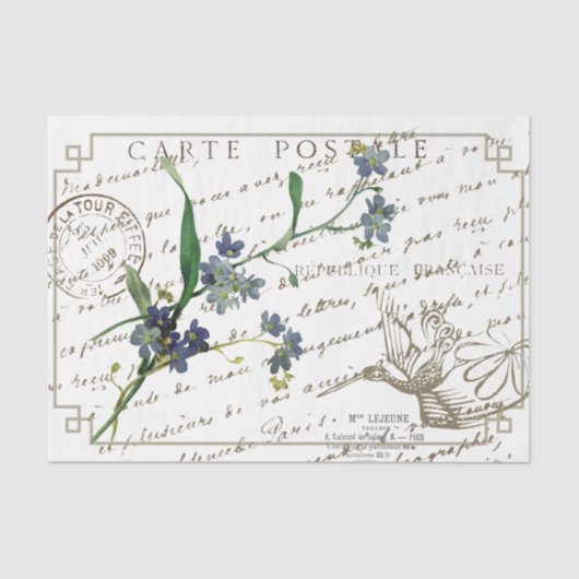 Vergeet me niet dat Carte Postale Franse Script Bi Tissuepapier (Voorkant)