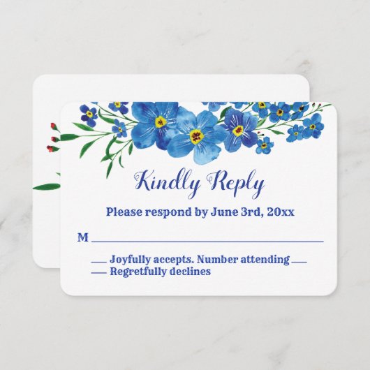 Vergeet me niet dat de blauwe Waterverf rond RSVP (Voorkant / Achterkant)