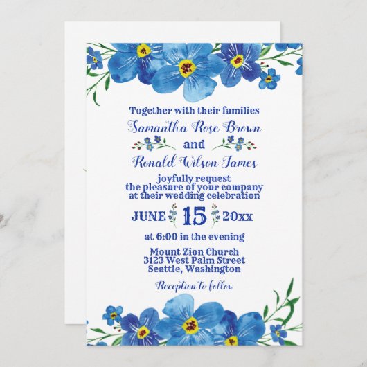 Vergeet me niet dat de Waterverf van de Blauwe Flo Kaart (Voorkant / Achterkant)