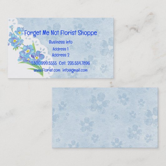 Vergeet me niet dat het Visitekaartje van de Flori (Voorkant / Achterkant)