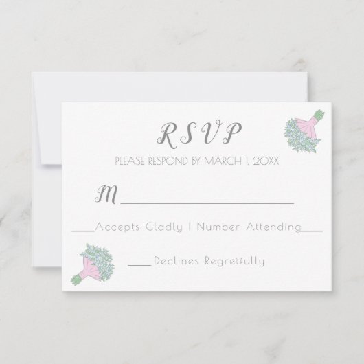 Vergeet-me-niet doedel stijl bruiloft boeket RSVP kaartje (Voorkant)
