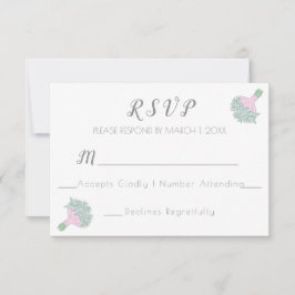 Vergeet-me-niet doedel stijl bruiloft boeket RSVP kaartje