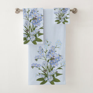 Vergeet me-niet en Vloeiing op Blauwe Achtergrond Bad Handdoek