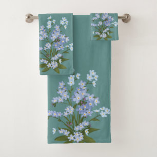 Vergeet me-niet en Vloeiing op Blauwgroen achtergr Bad Handdoek