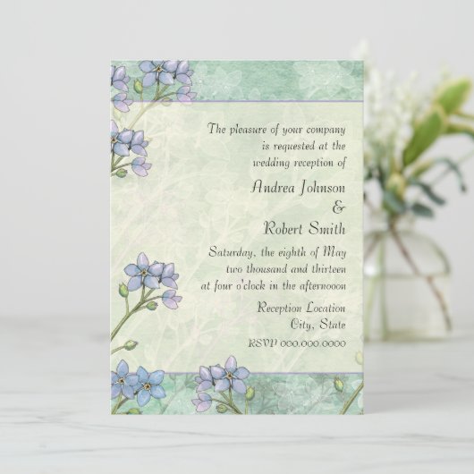 Vergeet me niet Floral Spring bruiloft receptie Kaart (Staand voorkant)
