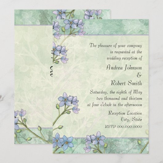 Vergeet me niet Floral Spring bruiloft receptie Kaart (Voorkant / Achterkant)