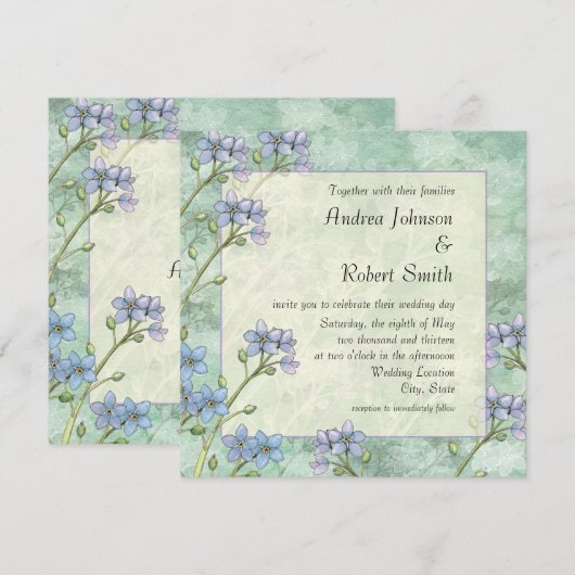 Vergeet me niet Floral Spring Wedding Uitnodiginge Kaart (Voorkant / Achterkant)