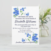 Vergeet me niet, geen begrafenisarrangementen Kaar Aankondiging (Staand voorkant)