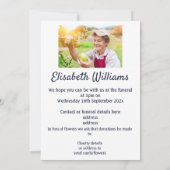 Vergeet me niet, geen begrafenisarrangementen Kaar Aankondiging (Achterkant)