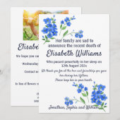 Vergeet me niet, geen begrafenisarrangementen Kaar Aankondiging (Voorkant / Achterkant)