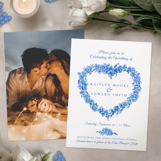Vergeet-me-niet hart kunst bruiloft blauwe foto kaart