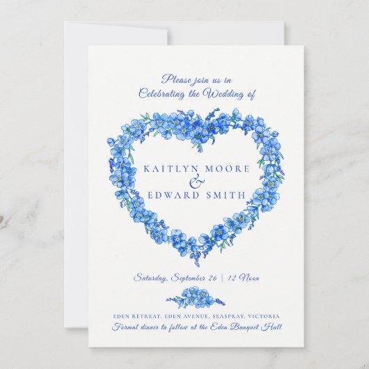 Vergeet-me-niet hart kunst bruiloft blauwe foto kaart (Voorkant)