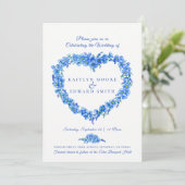 Vergeet-me-niet hart kunst bruiloft blauwe foto kaart (Staand voorkant)