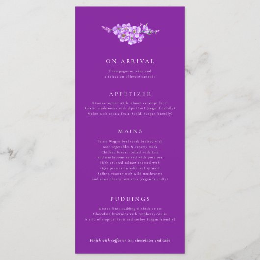 Vergeet-me-niet-hart paarse witte bruiloft menu's (Achterkant)