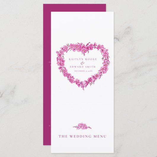 Vergeet-me-niet hart roze witte bruiloft menu's (Voorkant / Achterkant)