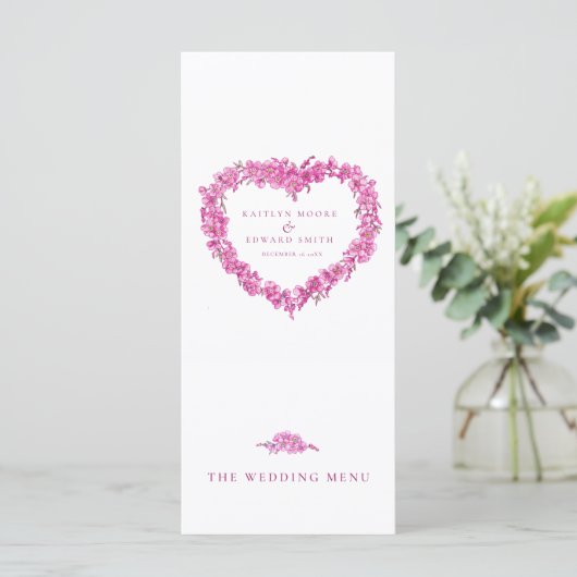 Vergeet-me-niet hart roze witte bruiloft menu's (Staand voorkant)