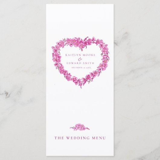 Vergeet-me-niet hart roze witte bruiloft menu's (Voorkant)