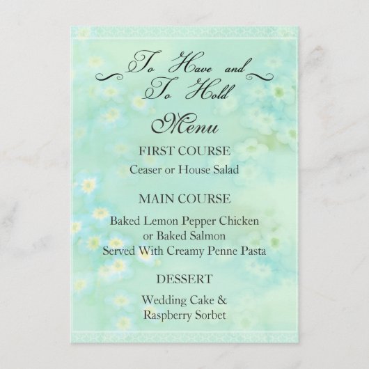 Vergeet me niet het menu 'Floral Weddenschap' (Voorkant)