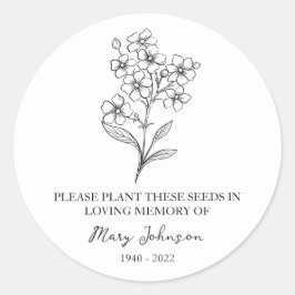 Vergeet me niet Memorial Funeral Seed Packet Ronde Sticker